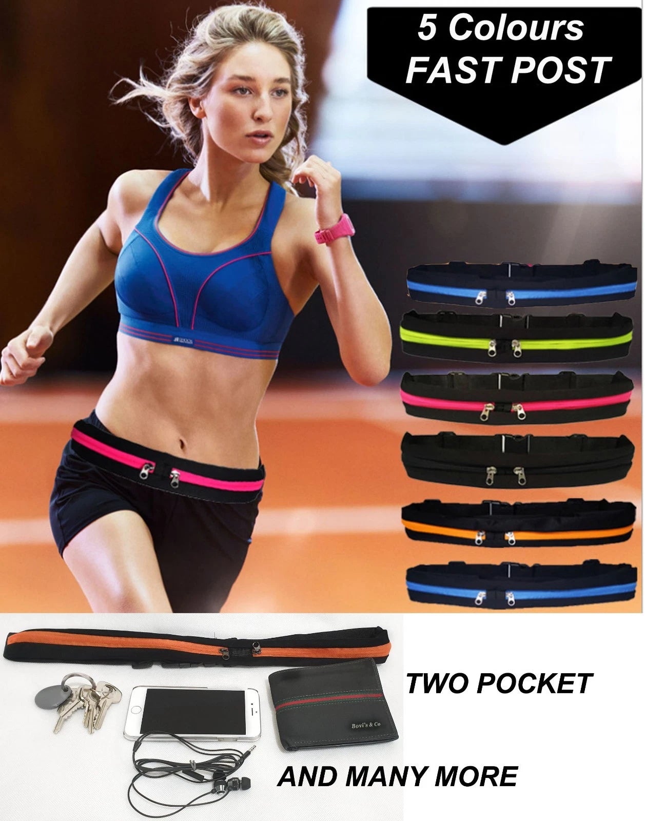 DUAL POCKET RUNNING RUNNER WAIST BELT BAG PACK POUCH BUM SPORT JOGGING GYM YOGA
