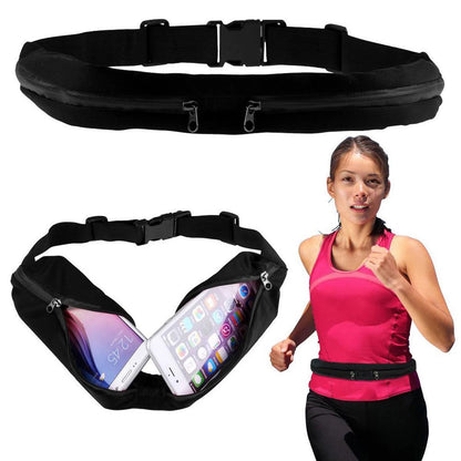 DUAL POCKET RUNNING RUNNER WAIST BELT BAG PACK POUCH BUM SPORT JOGGING GYM YOGA
