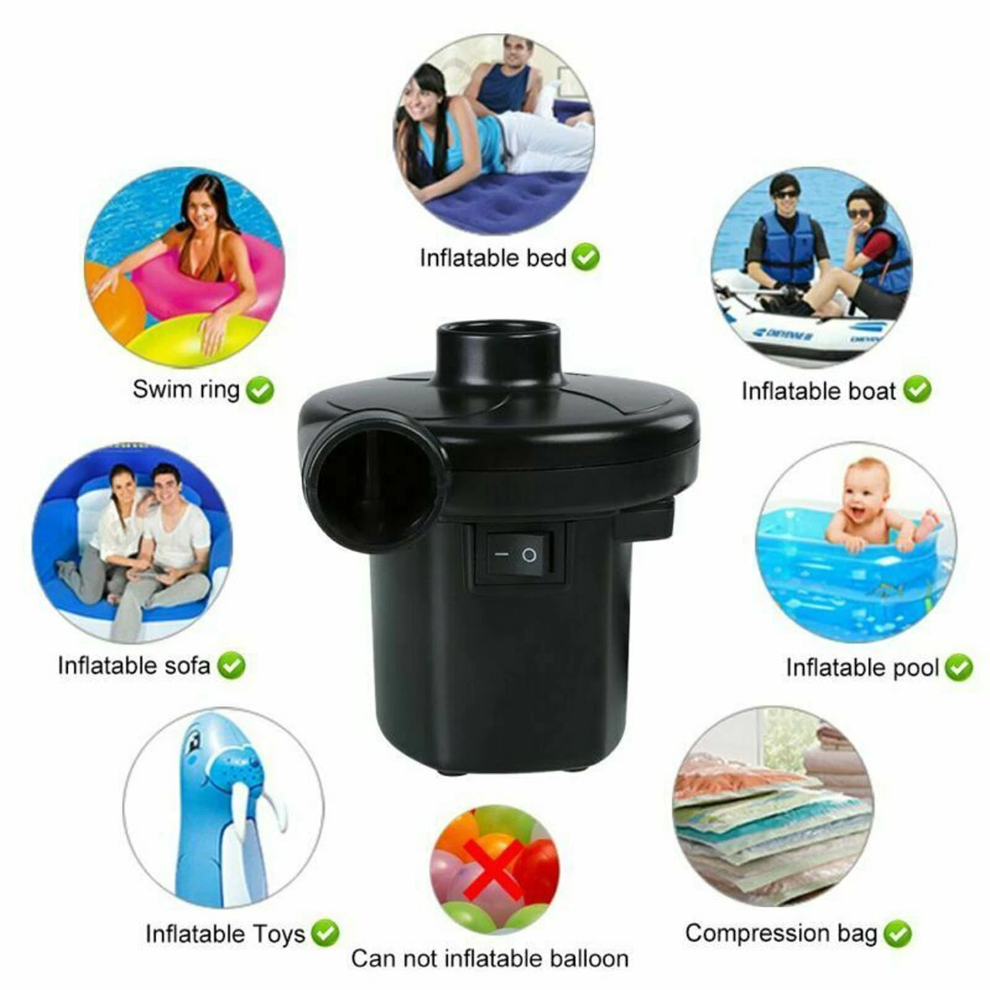 Electric Air Pump  2 in 1  Inflator Pool Camping Bed Mattress Boat 12V 240V Car