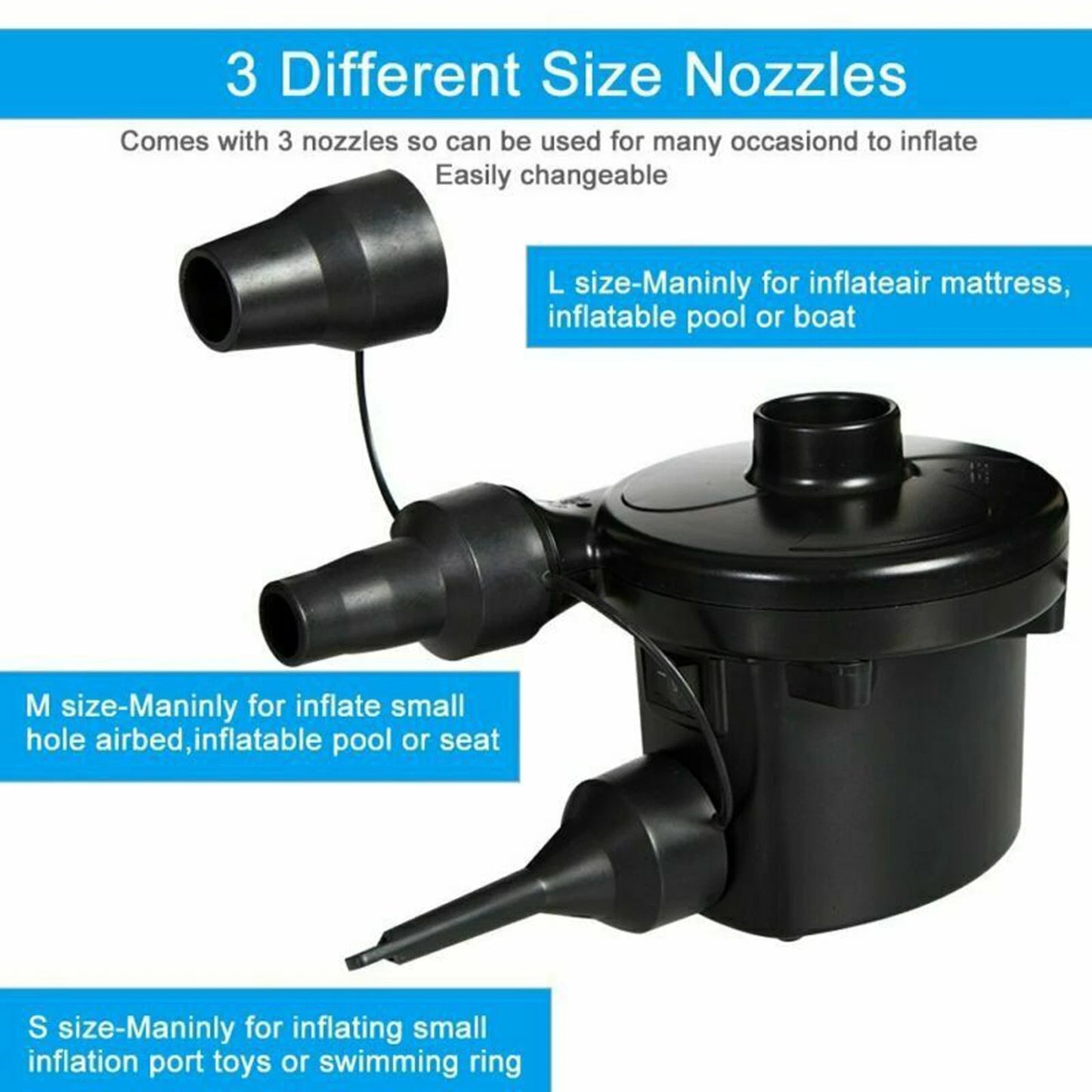 Electric Air Pump  2 in 1  Inflator Pool Camping Bed Mattress Boat 12V 240V Car