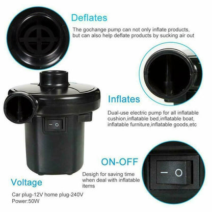 Electric Air Pump  2 in 1  Inflator Pool Camping Bed Mattress Boat 12V 240V Car