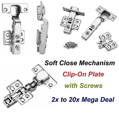 2x-20x 35MM Kitchen Cabinet Cupboard Door Hinges Soft Close Euro Plate Screws