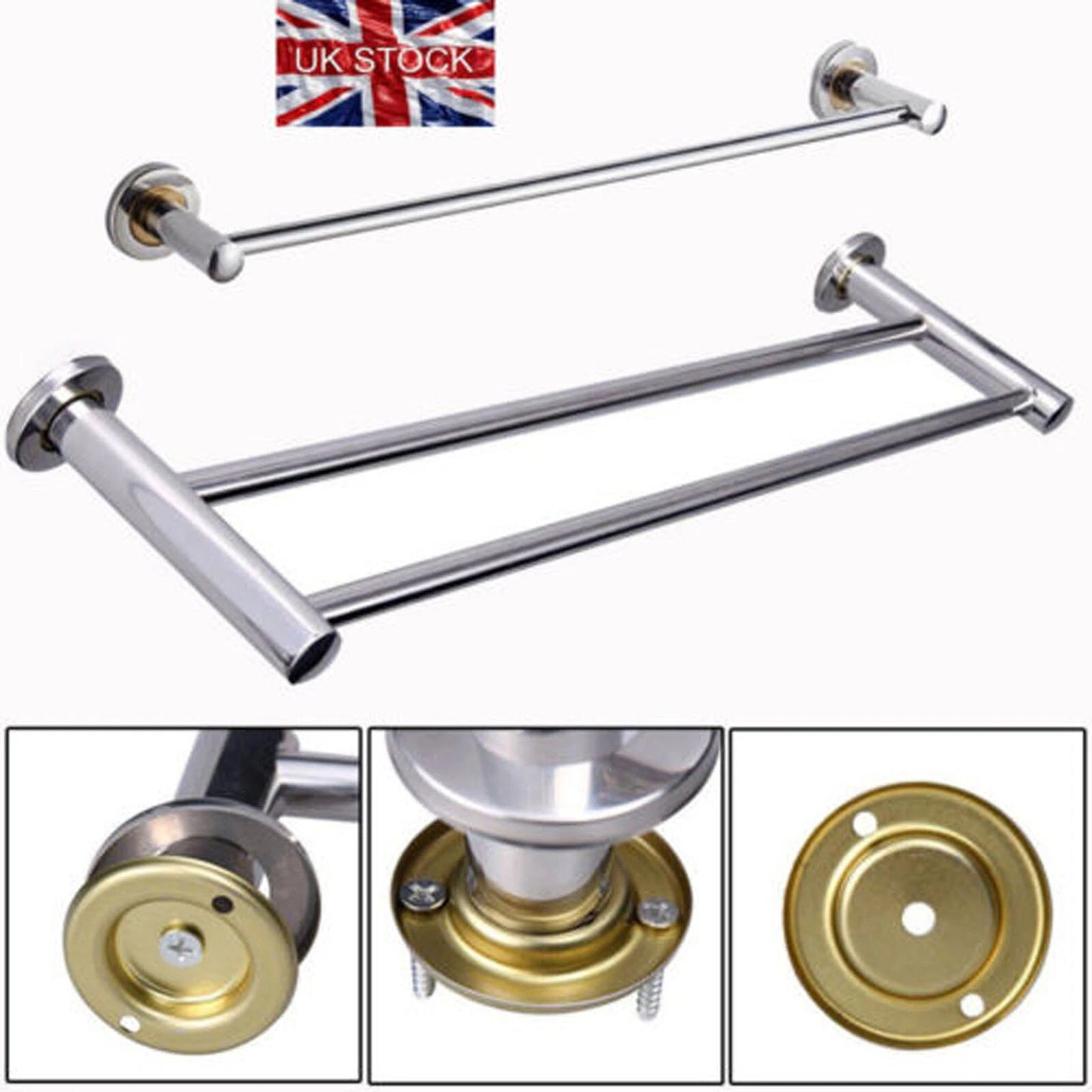 40/50/60cm Single Double Towel Rail Rack Holder Wall Mounted Bathroom Kitchen UK