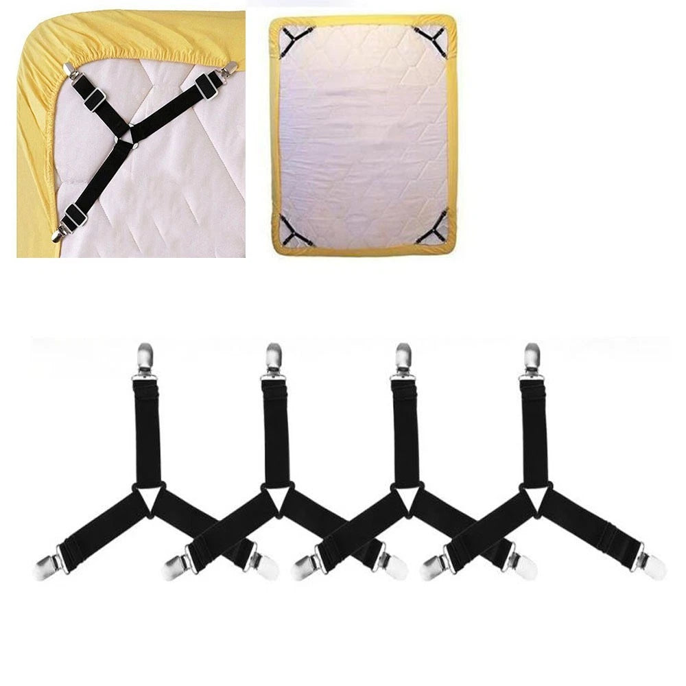 4 Pack Triangle Bed Sheet Fastener Clips Adjustable Mattress Holder Straps