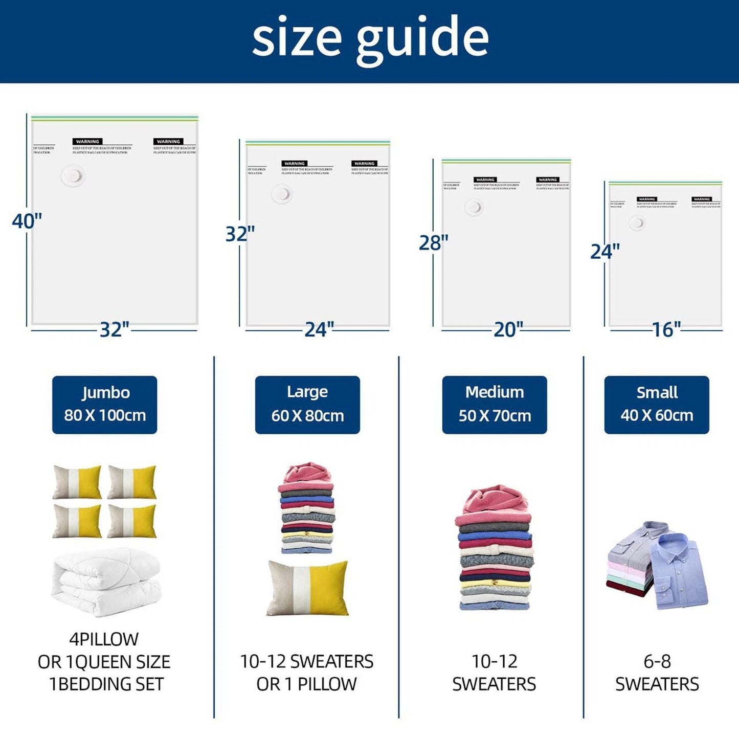 7Pcs 15Pcs Strong Vacuum Storage Bags Space Saving Organizer Cloths Bedding etc