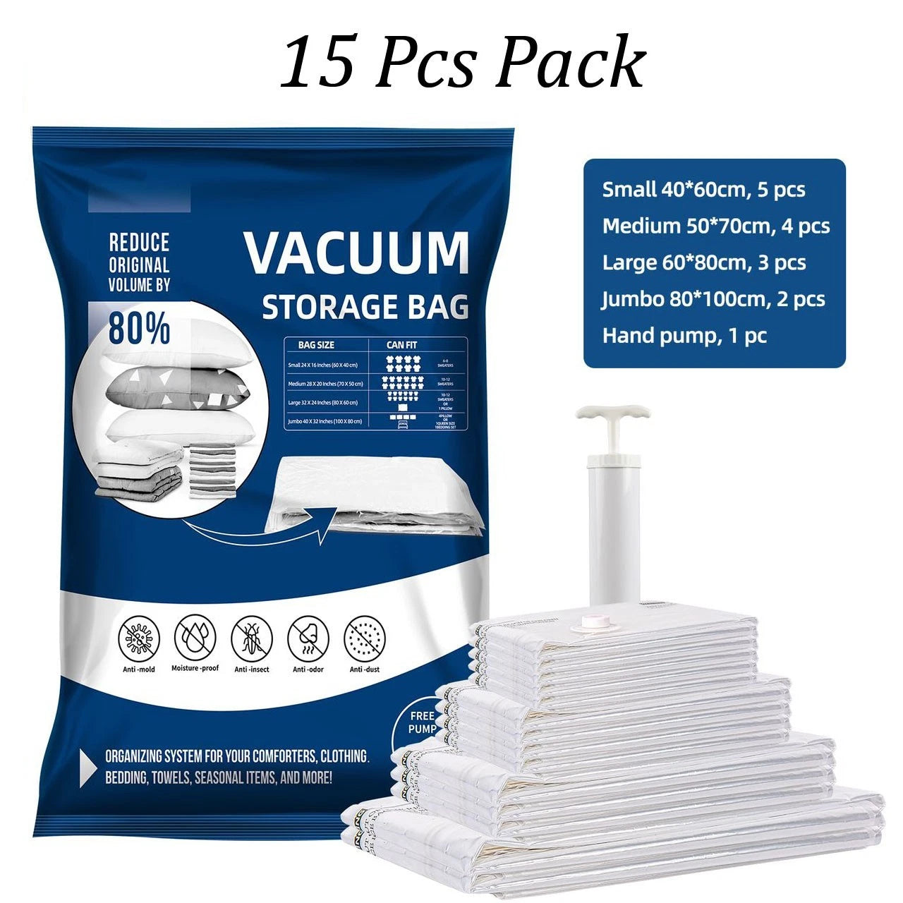 7Pcs 15Pcs Strong Vacuum Storage Bags Space Saving Organizer Cloths Bedding etc