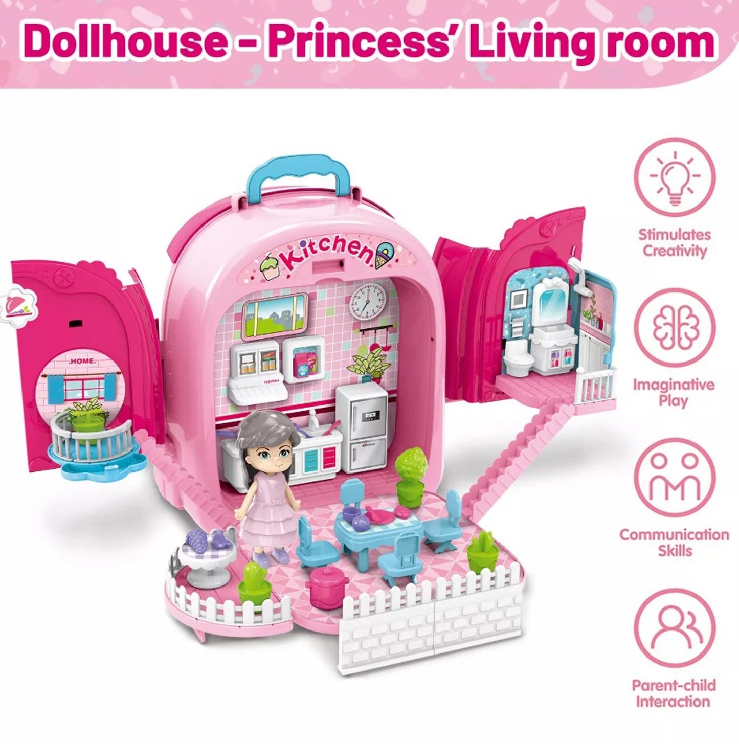 Kitchen set Doll house Portable backpack Pretend Play Food + Accessories 3 in 1