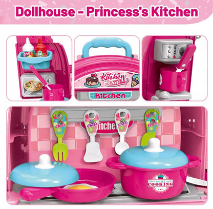 Kitchen set Doll house Portable backpack Pretend Play Food + Accessories 3 in 1