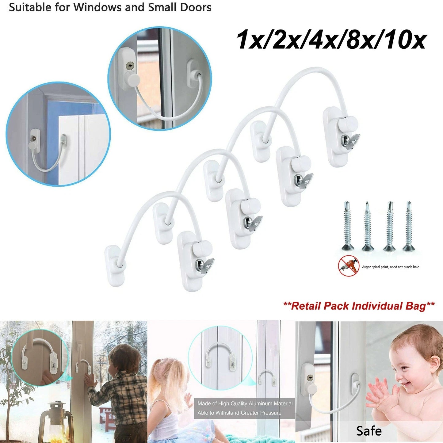 Window Door Cable Restrictor Child Safety Lock UPVC PVC Key Lockable White UK