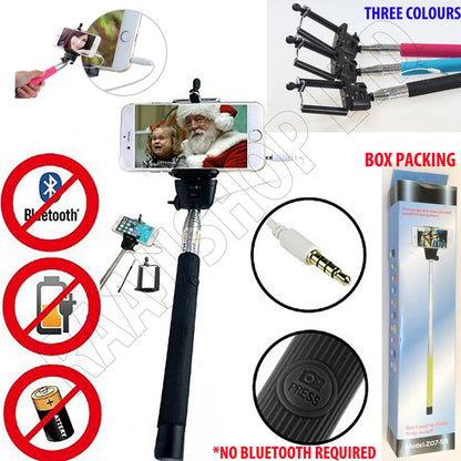 TELESCOPIC SELFIE STICK MONOPOD WIRED BLUETOOTH REMOTE MOBILE HOLDER NEW BOXED