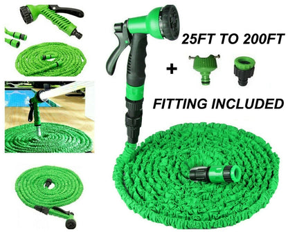 FLEXIBLE GARDEN HOSE EXPANDABLE WATER PIPE Spray Gun Extra Fitting 25FT TO 250FT