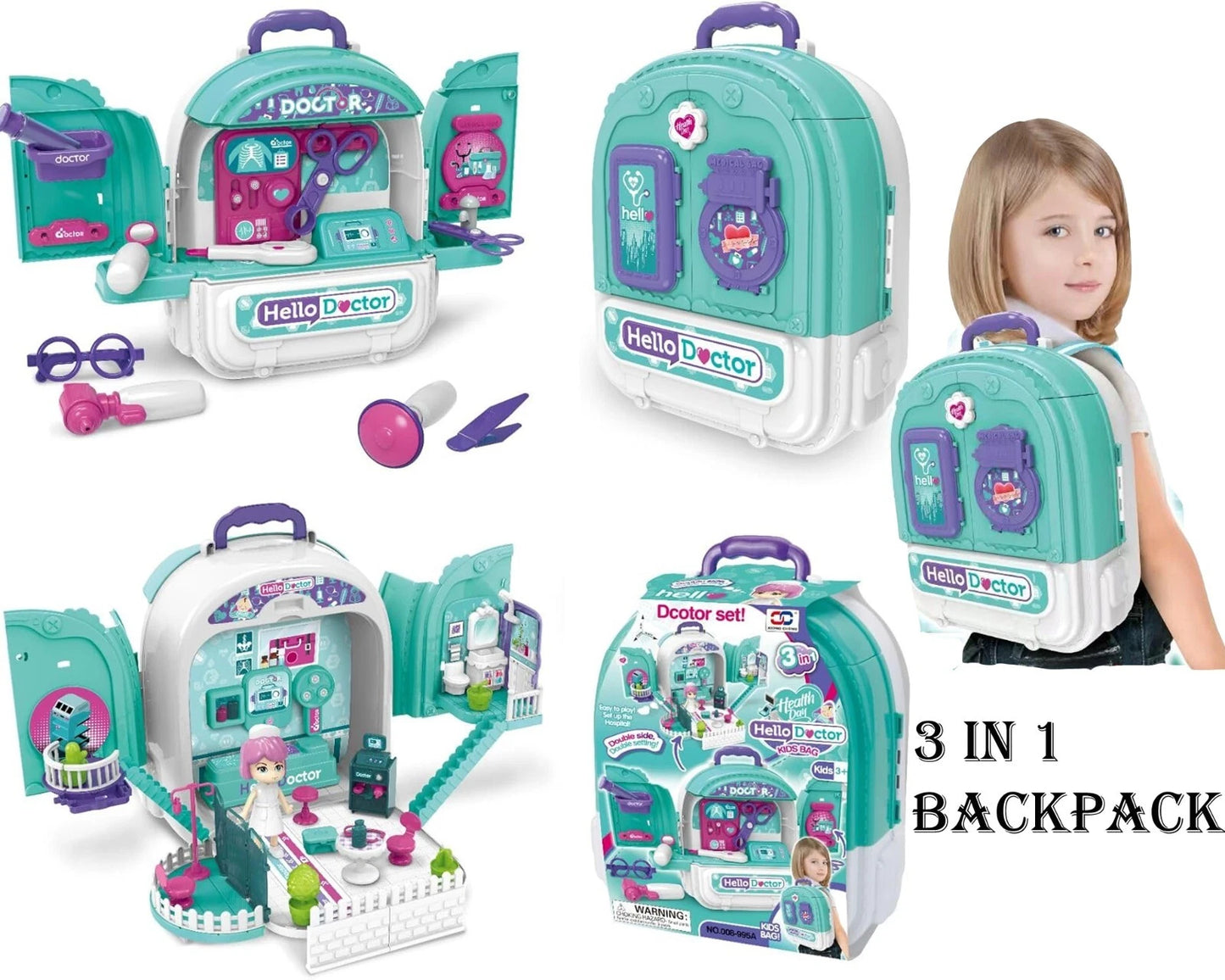Doctor Set Backpack for kids 3 in 1 Pretended Portable + Accessories fast post
